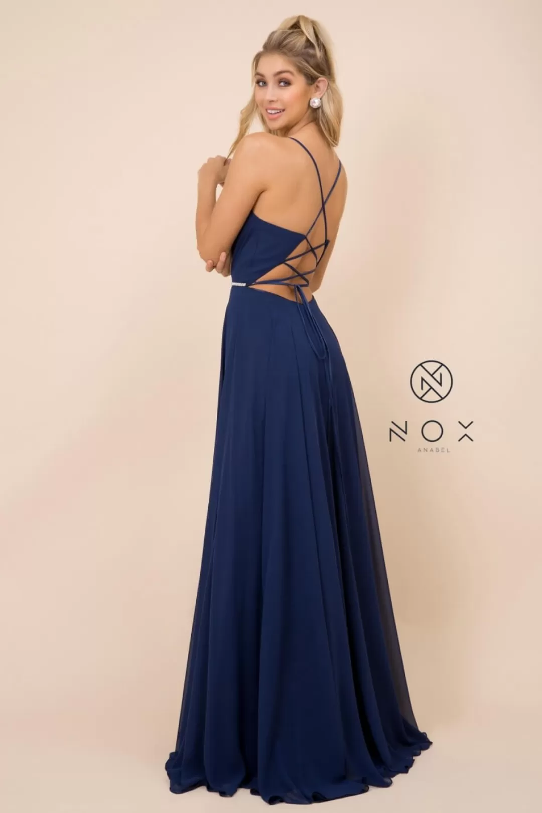 New TP Kjoler Anabel gallakjole med lace-up ryg R416 Blush,Grå,Lysblå,Navy