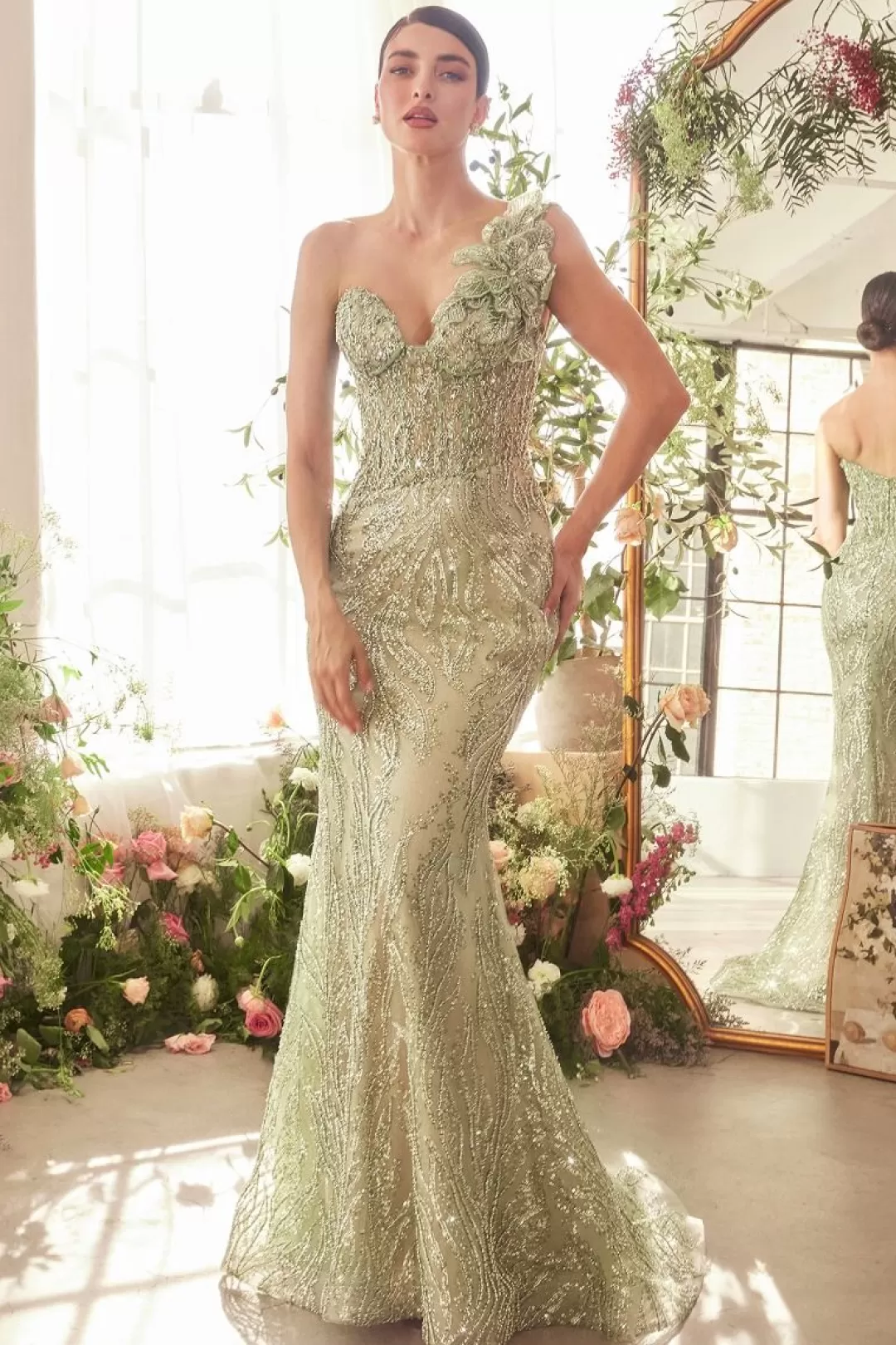 Store TP Kjoler Andrea & Leo oneshoulder gallakjole A1392 Grøn,Sort