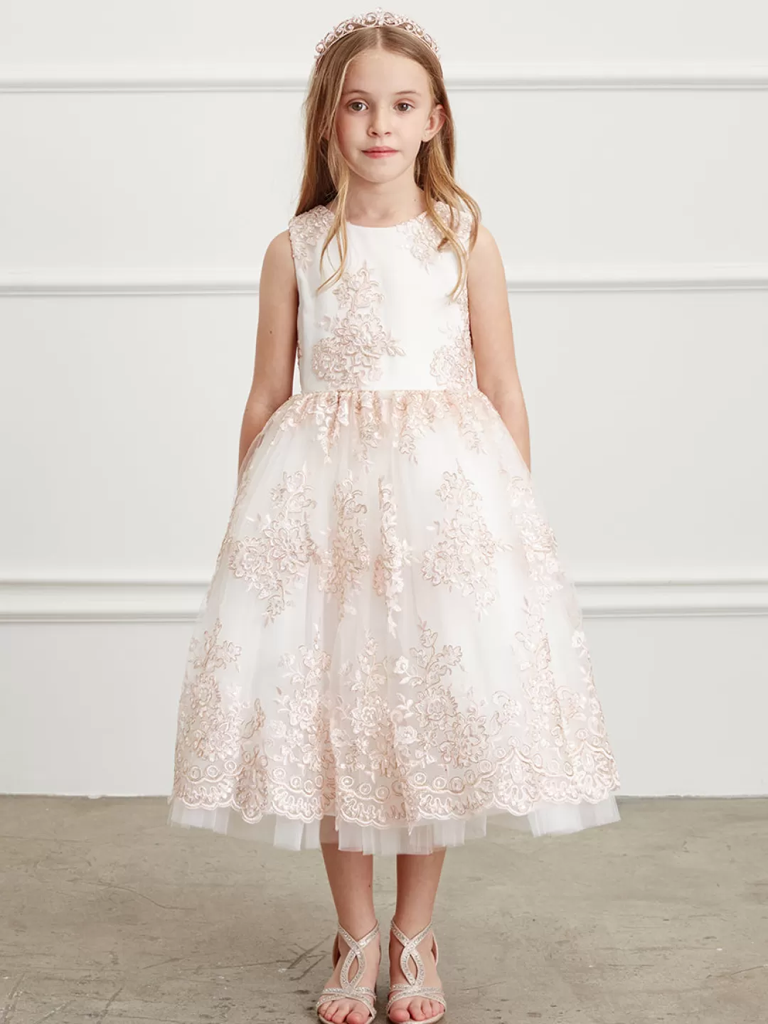 Store TP Kjoler Børnekjole med broderet mønster Blush,Hvid,Ivory,Lysblå,Mauve