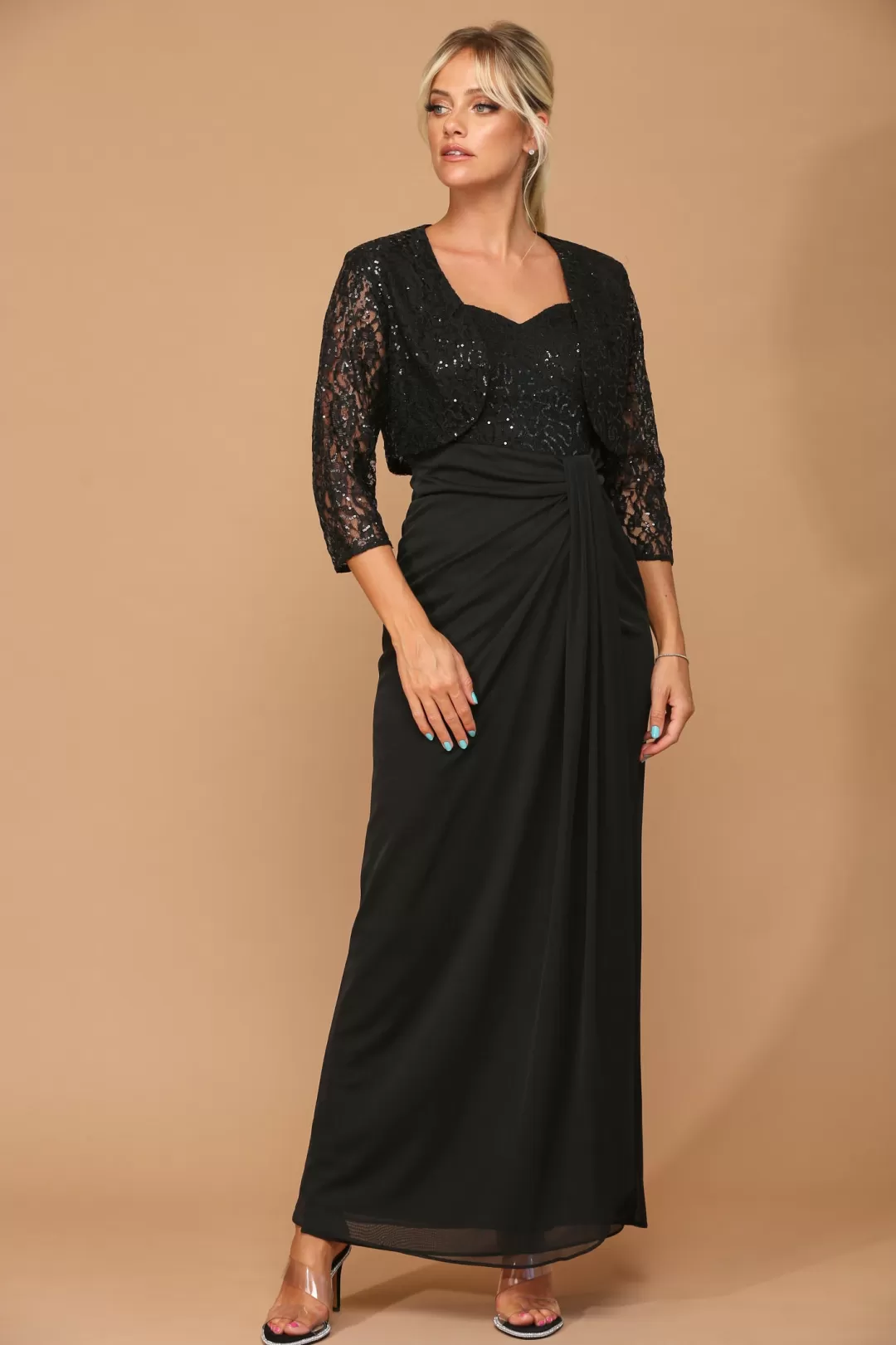 Flash Sale TP Kjoler 2 delt selskabskjole med bolero Mauve,Sort,Vinrød,Sølv,Kongeblå