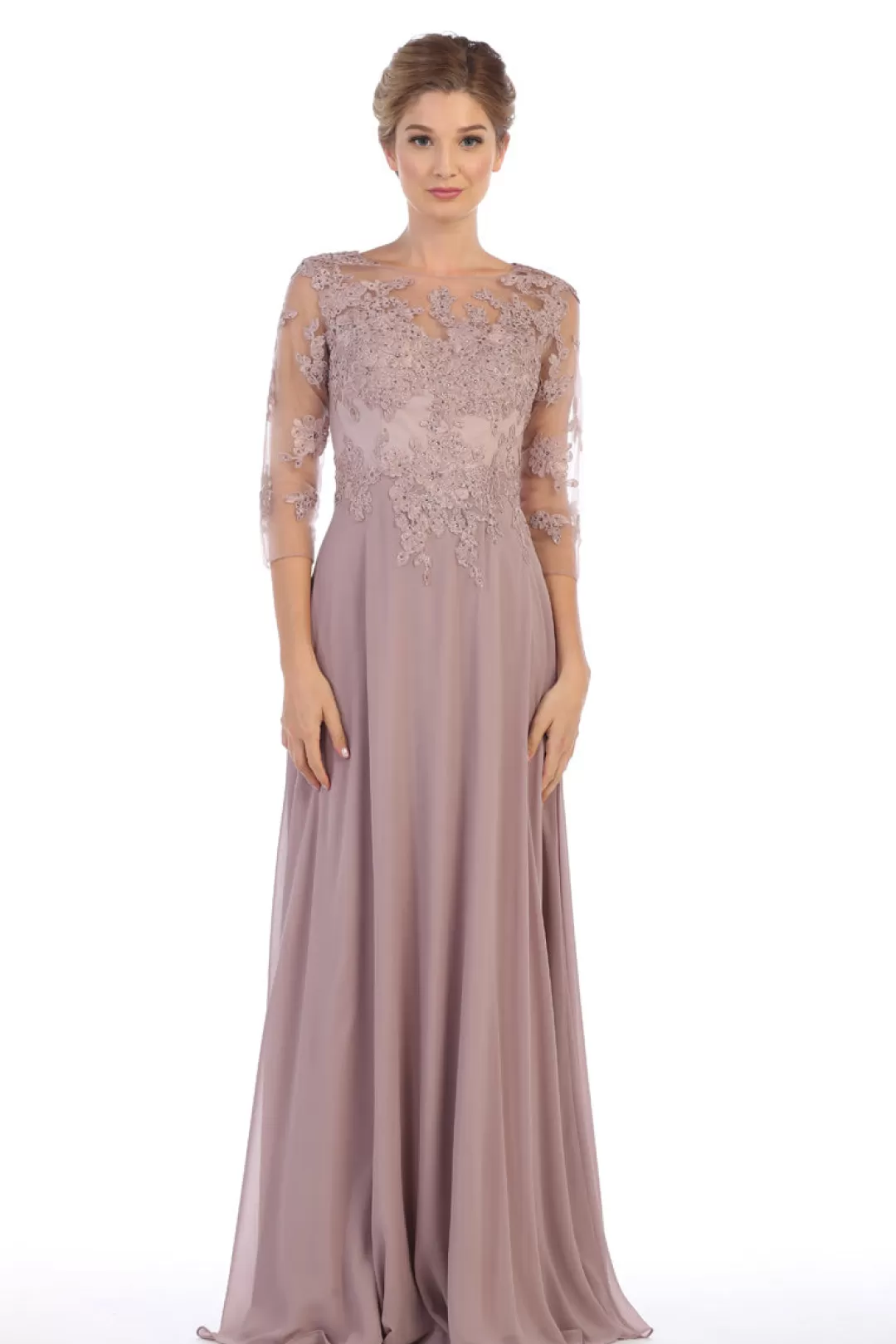 Fashion TP Kjoler Festkjole med lange ærmer Eva 5164 Champagne,Mauve,Navy,Vinrød,Rosa