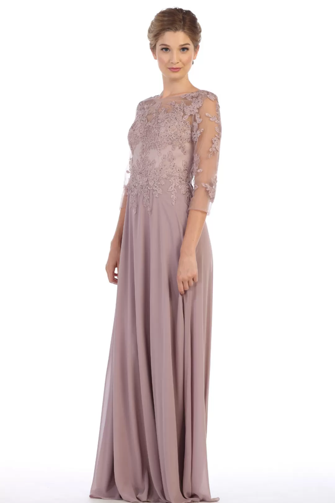 Fashion TP Kjoler Festkjole med lange ærmer Eva 5164 Champagne,Mauve,Navy,Vinrød,Rosa