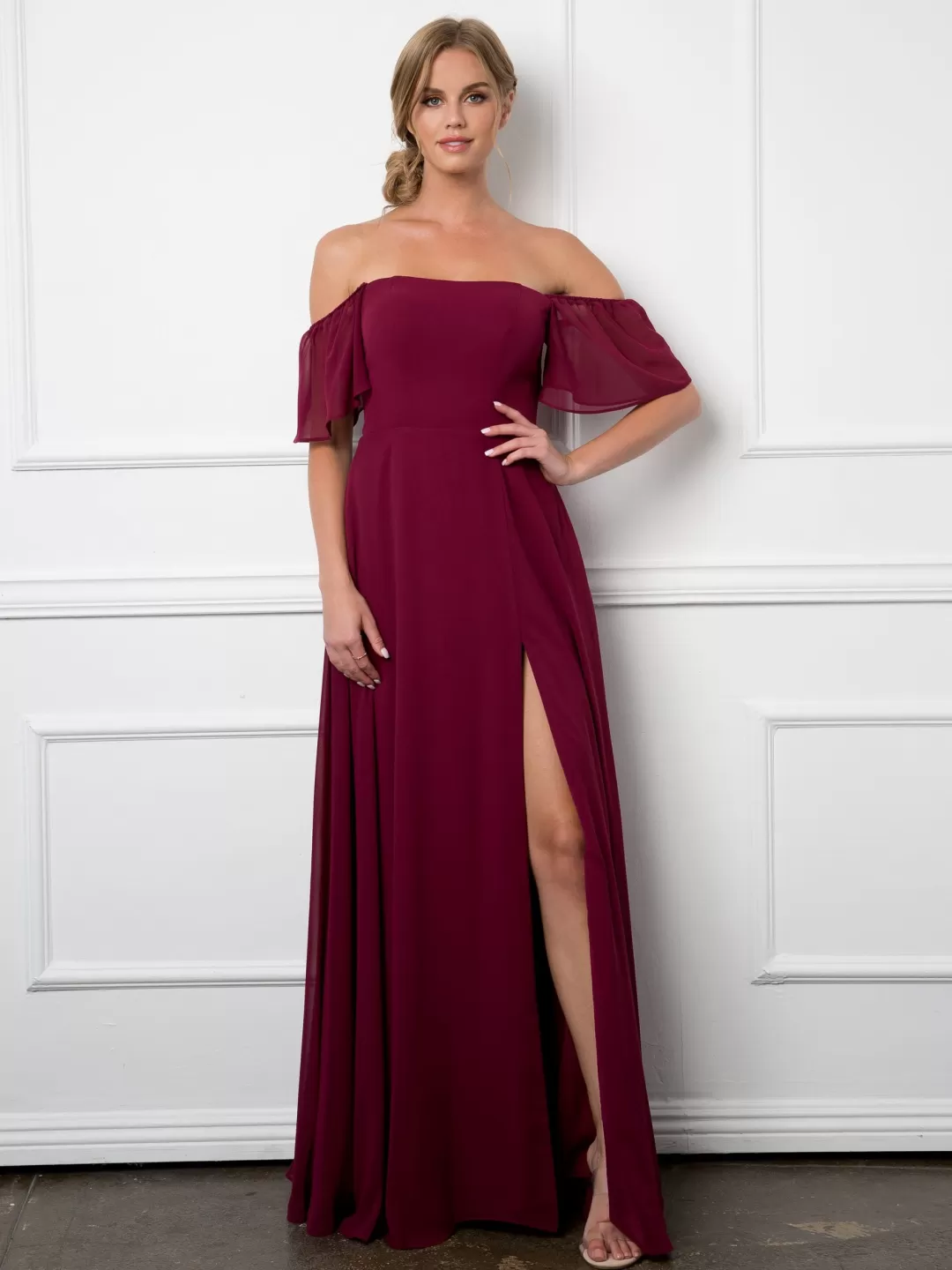 Sale TP Kjoler Festkjole med on eller offshoulder Grøn,Blå,Navy,Vinrød,Sage
