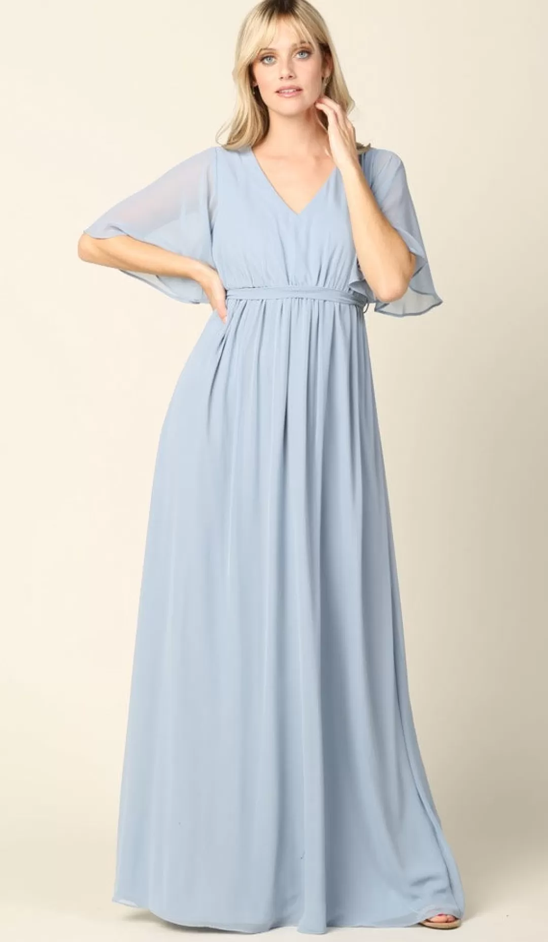 Online TP Kjoler Festkjole med vidde ærmer 3391 Blush,Navy,Vinrød,Lysblå
