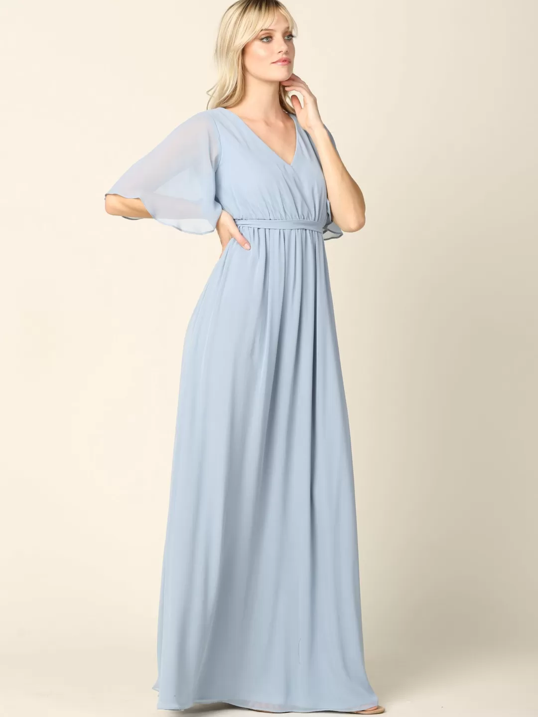 Online TP Kjoler Festkjole med vidde ærmer 3391 Blush,Navy,Vinrød,Lysblå