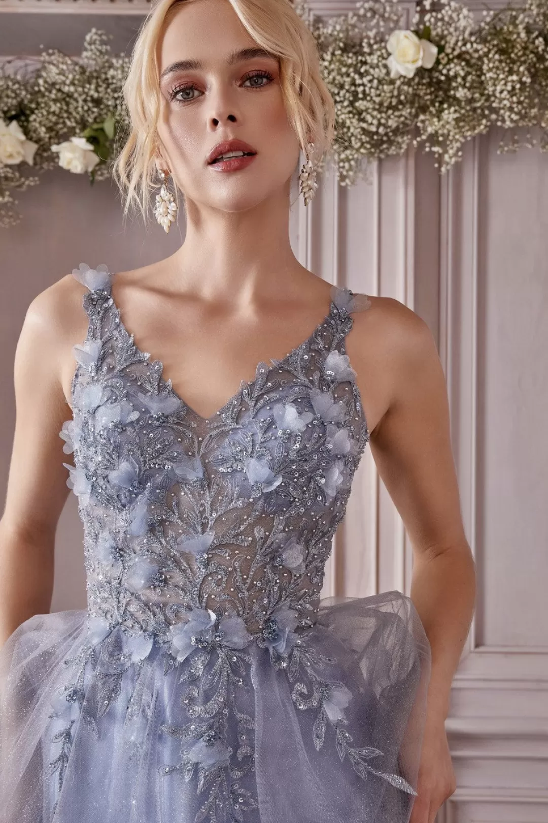 Fashion TP Kjoler Gallakjole med 3D blomster CD0181 Blush,Champagne,Blå,Mauve