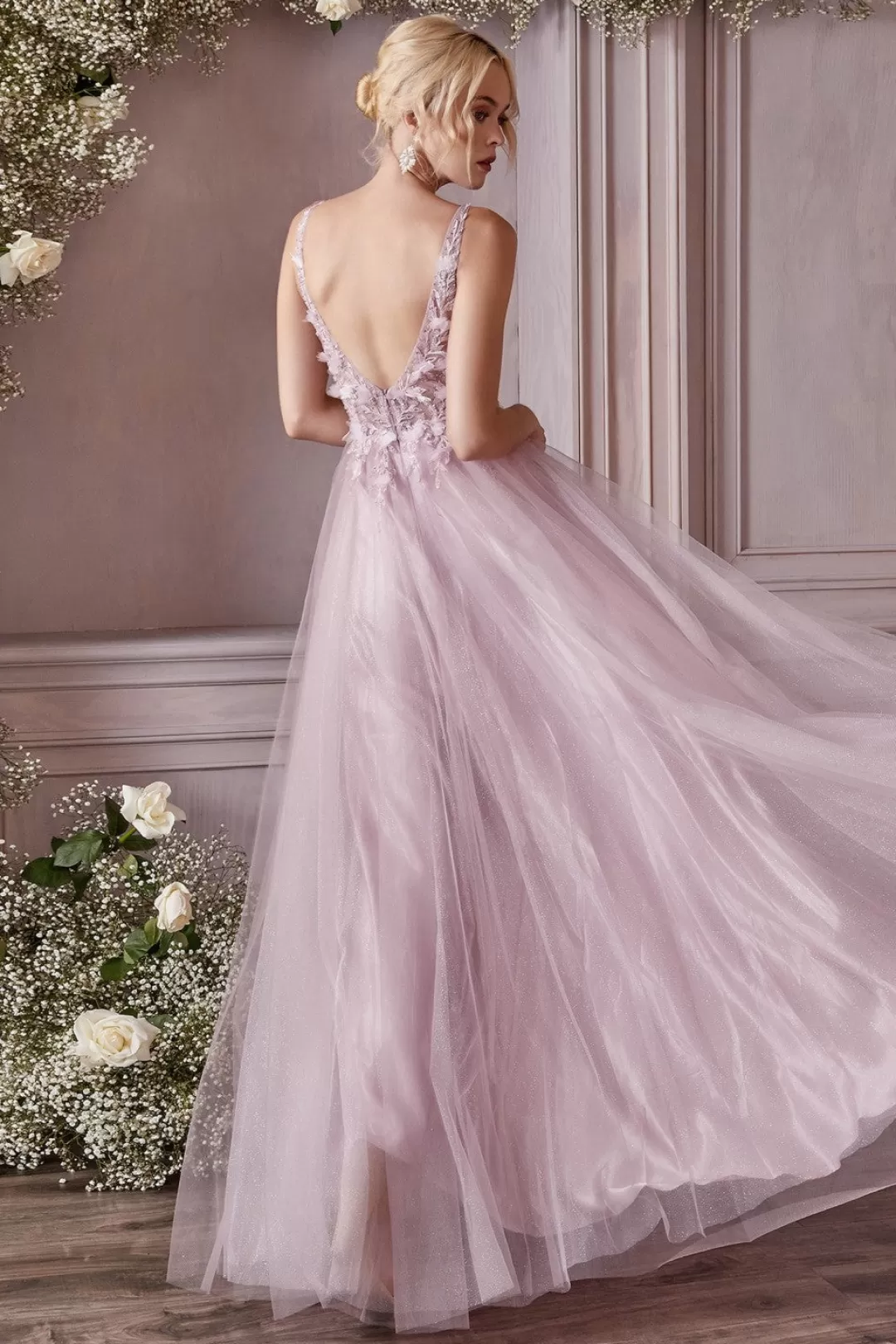 Fashion TP Kjoler Gallakjole med 3D blomster CD0181 Blush,Champagne,Blå,Mauve