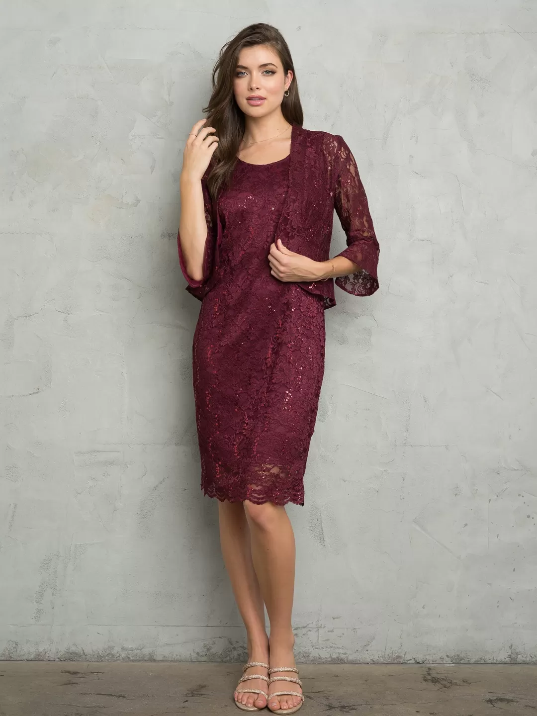 Shop TP Kjoler Kort kjole med jakke 3347 Champagne,Navy,Vinrød,Sølv