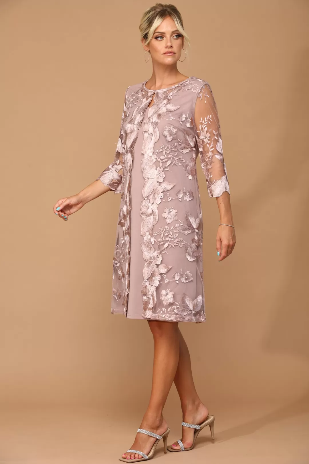 Discount TP Kjoler Kort kjole med lange ærmer 3351 Champagne,Navy,Sølv,Vinrød,Mauve