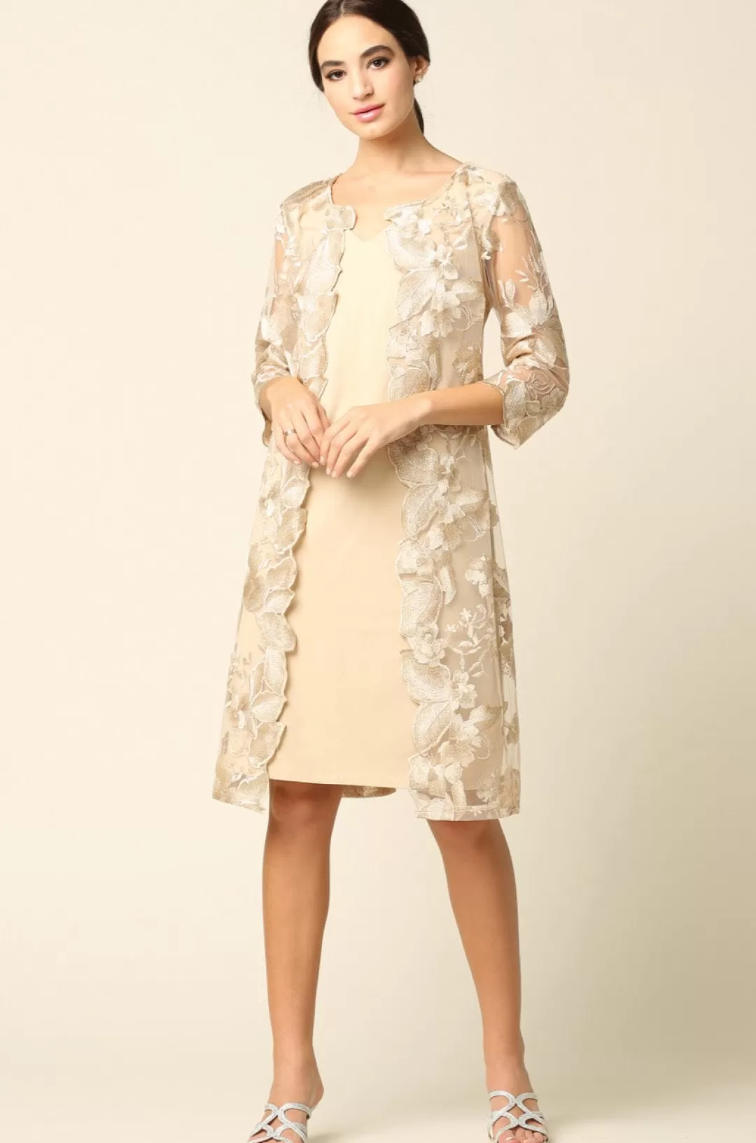 Discount TP Kjoler Kort kjole med lange ærmer 3351 Champagne,Navy,Sølv,Vinrød,Mauve