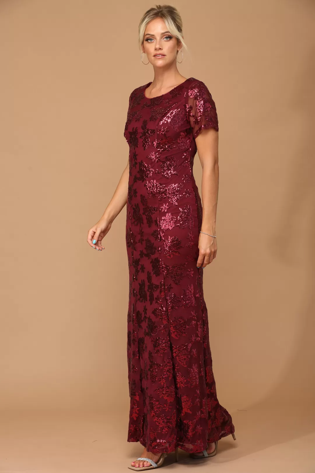 Flash Sale TP Kjoler Kortærmet festkjole med pailletter 3456 Vinrød,Grå,Champagne,Navy,Lilla