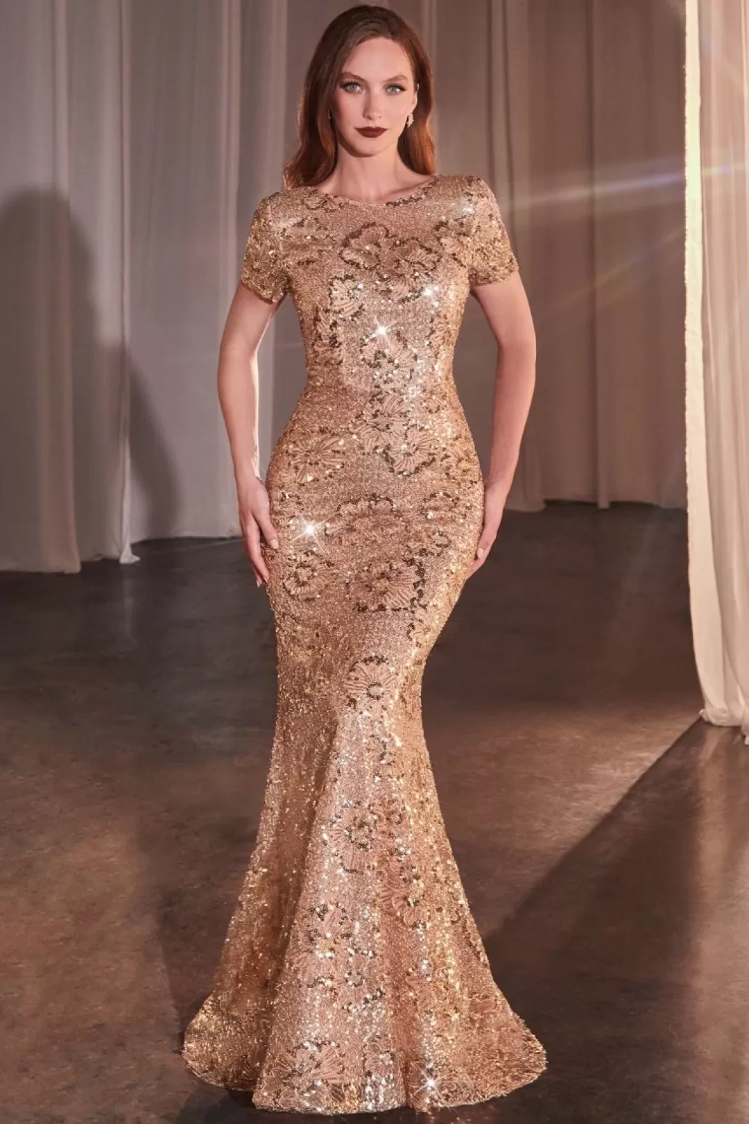 Sale TP Kjoler La Divine CC3700 rosegold gallakjole med korte ærmer