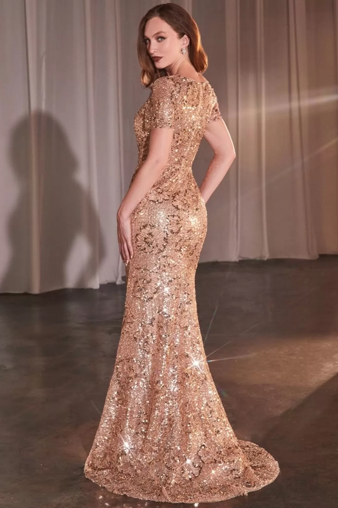 Sale TP Kjoler La Divine CC3700 rosegold gallakjole med korte ærmer