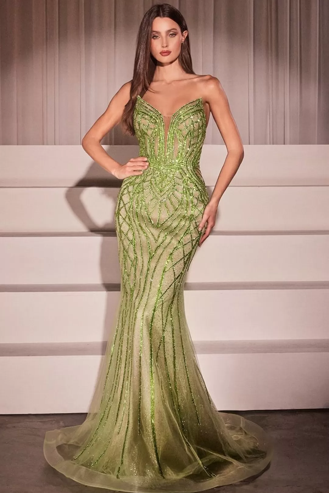 Flash Sale TP Kjoler La Divine CC6018 stropløs gallakjole Grøn,Sølv,Lilla,Blå,Pink,Sort,Sage