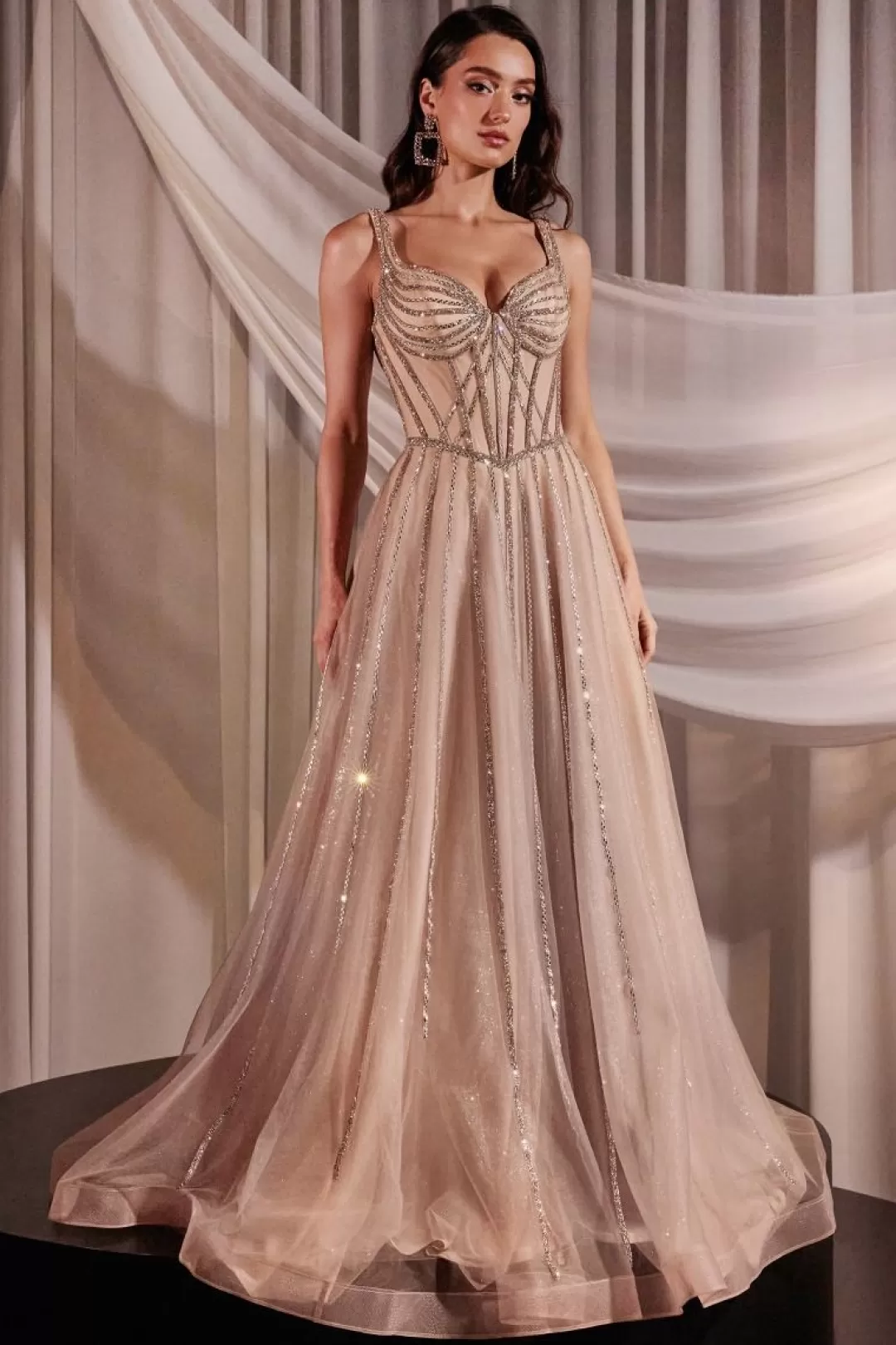 Online TP Kjoler La Divine CD849 champagne rose gallakjole med sten