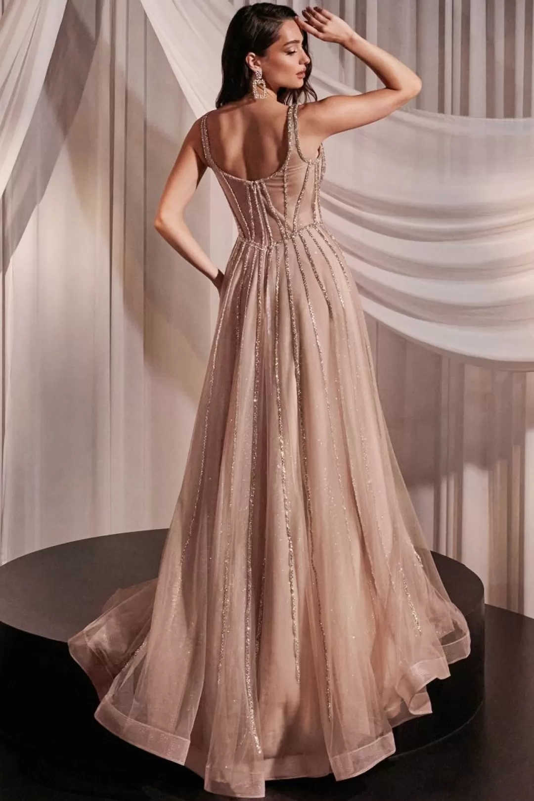 Online TP Kjoler La Divine CD849 champagne rose gallakjole med sten