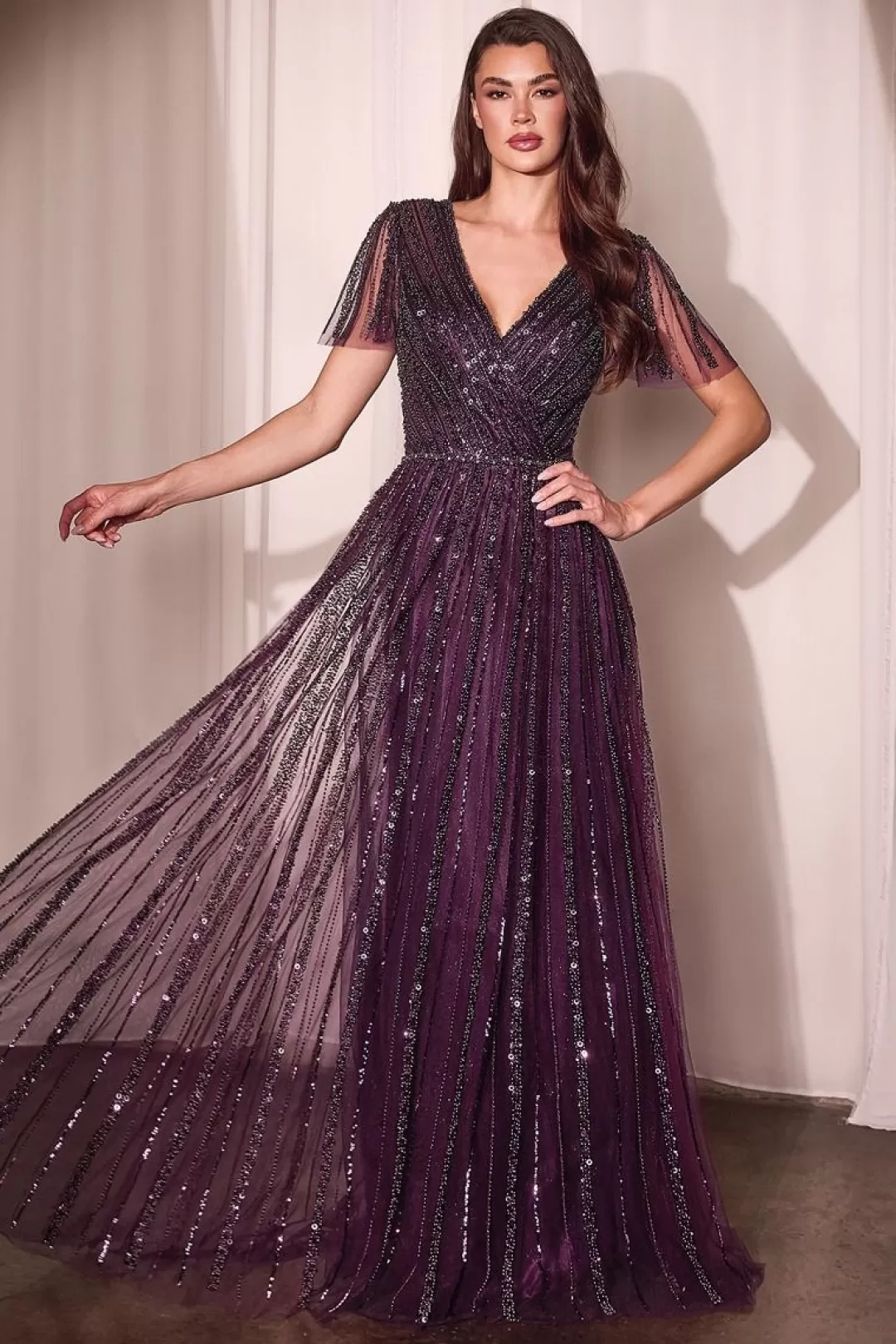 Fashion TP Kjoler La Divine CD0142 gallakjole med korte ærmer Lilla,Sort,Guld,Sage,navy,Sølv