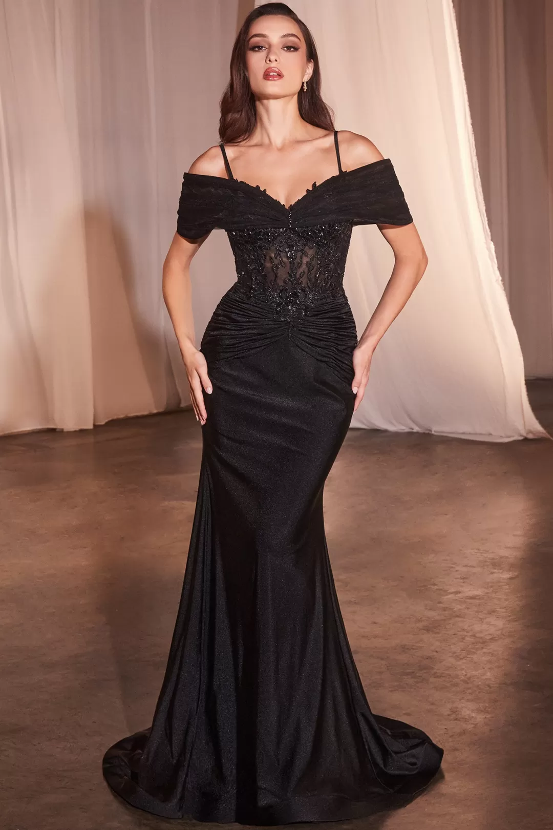 Sale TP Kjoler La Divine CD798 tætsiddende festkjole med aftagelige offshoulder Blå,Sort,Guld