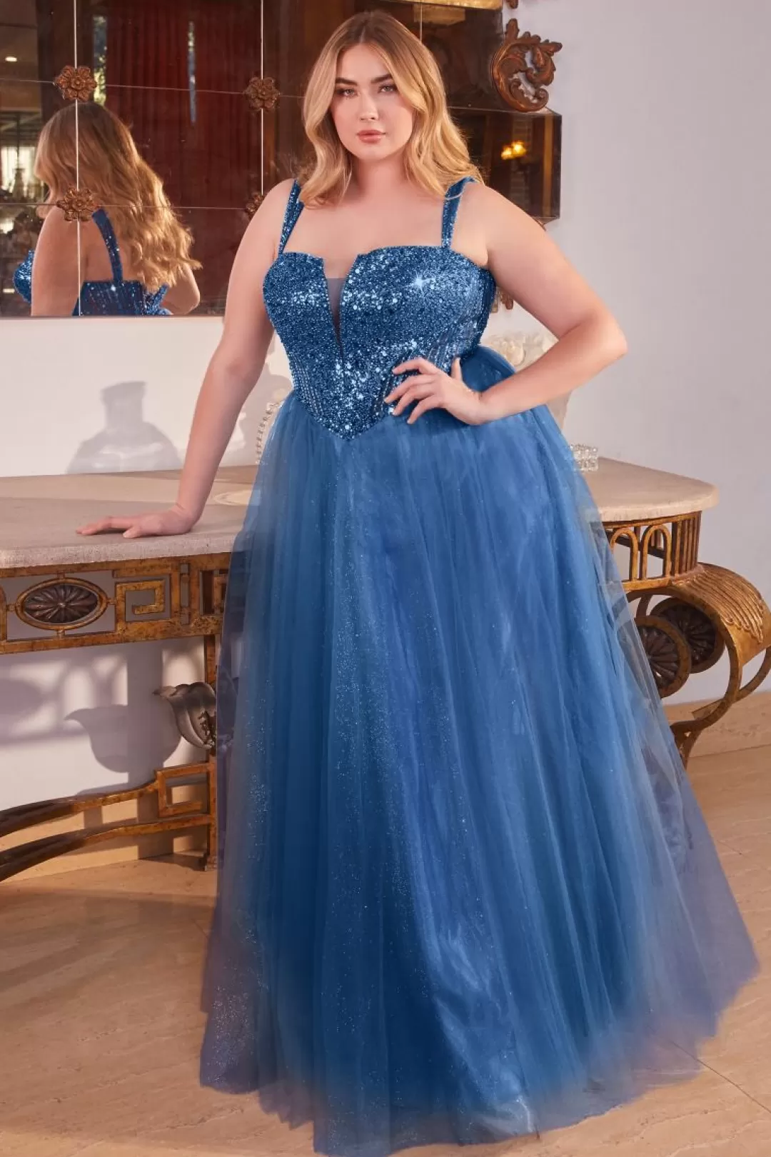 Best Sale TP Kjoler La Divine plus size gallakjole CD0217C Blå,StøvetBlå,Lilla