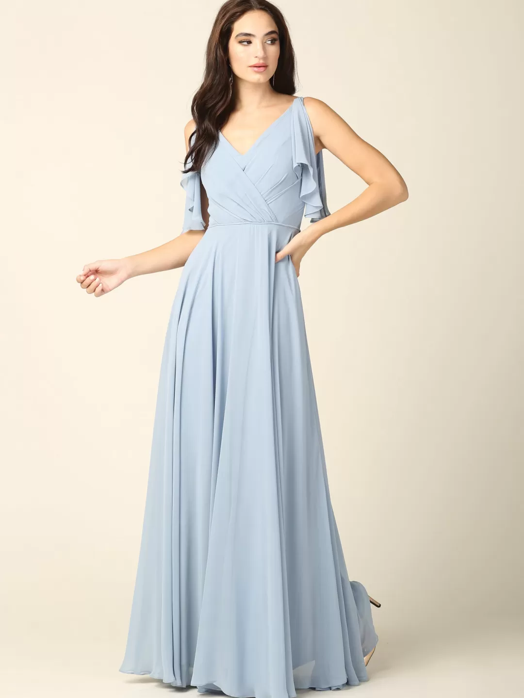 Clearance TP Kjoler Lang festkjole med lommer 3346 Blush,Grå,Mauve,Lysblå,Navy,Rosa,Vinrød