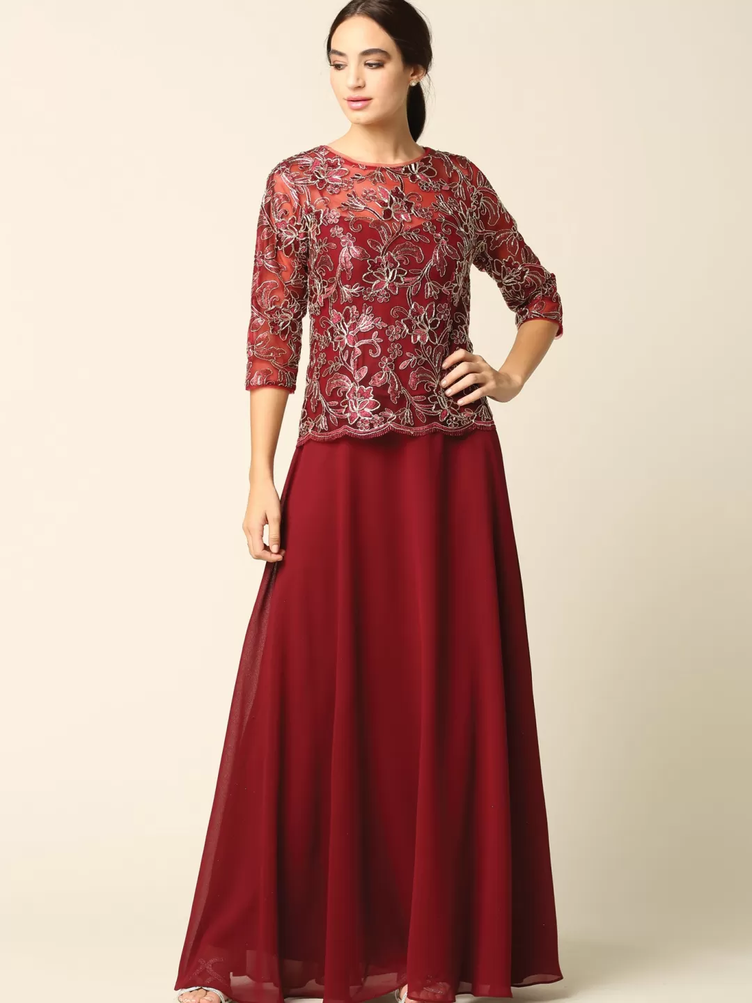 New TP Kjoler Lang festkjole med ærmer 3377 Blush,Mauve,Vinrød