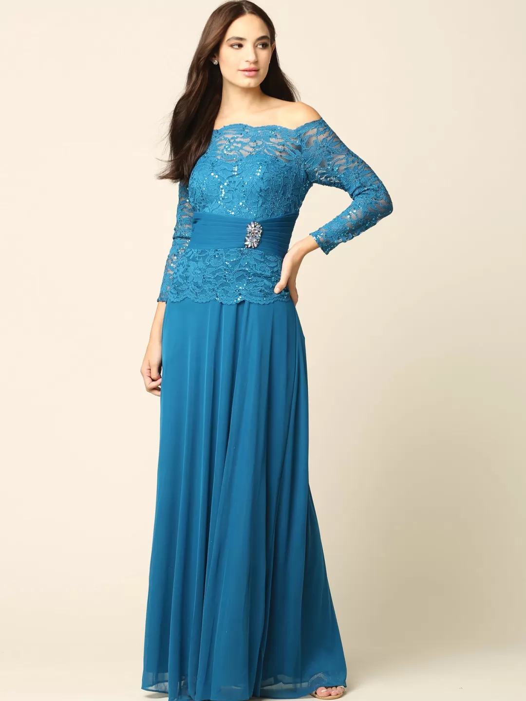 Flash Sale TP Kjoler Lang festkjole med ærmer 3356 Kongeblå,Rosa,Teal,Vinrød