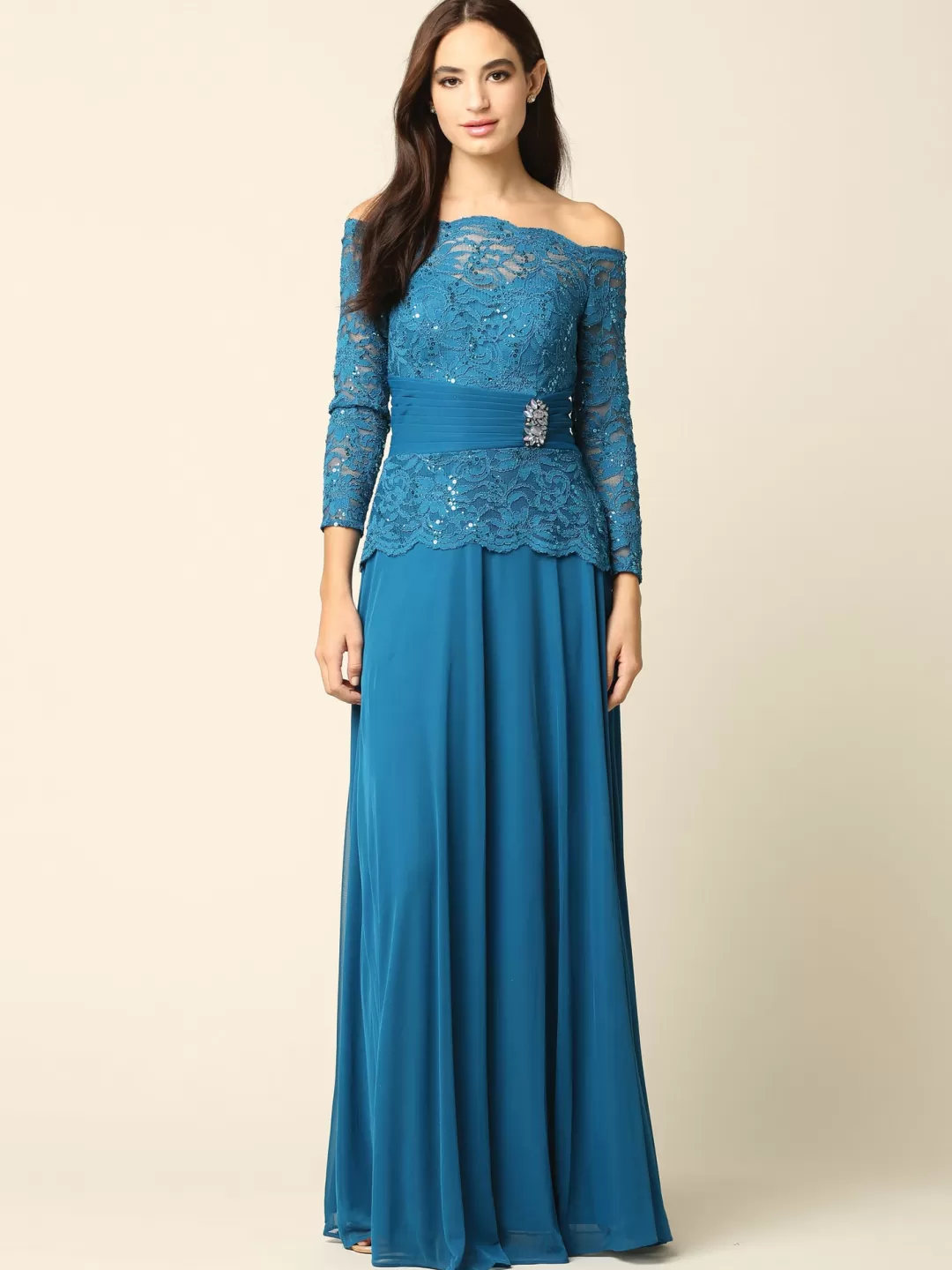 Flash Sale TP Kjoler Lang festkjole med ærmer 3356 Kongeblå,Rosa,Teal,Vinrød