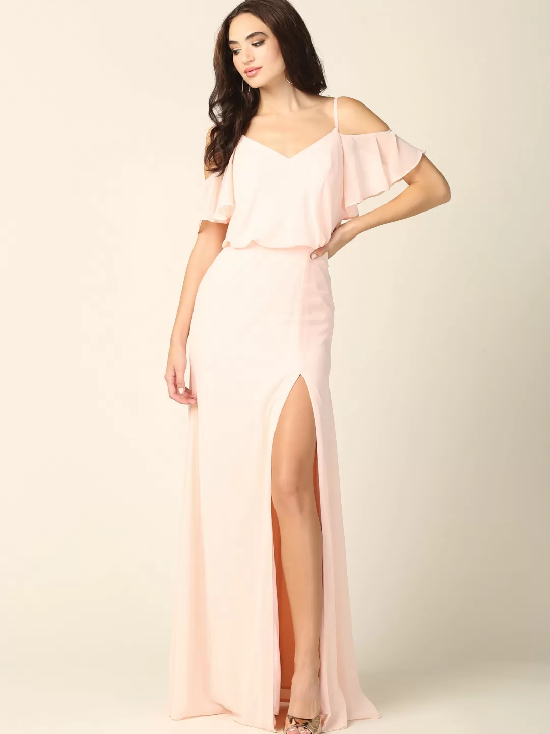 Hot TP Kjoler Lang festkjole med slids 3333 Blush,Champagne,Mauve,Navy,Vinrød