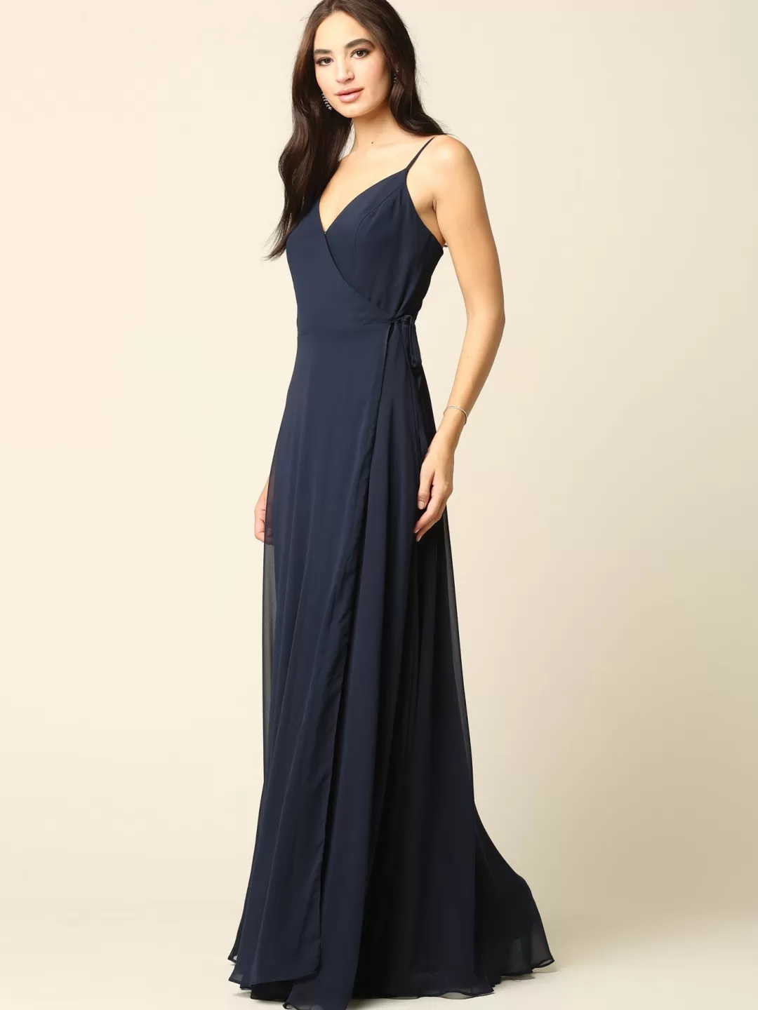 Sale TP Kjoler Lang wrap chiffon festkjole 3382 Blush,Grøn,Navy,Vinrød,Orange