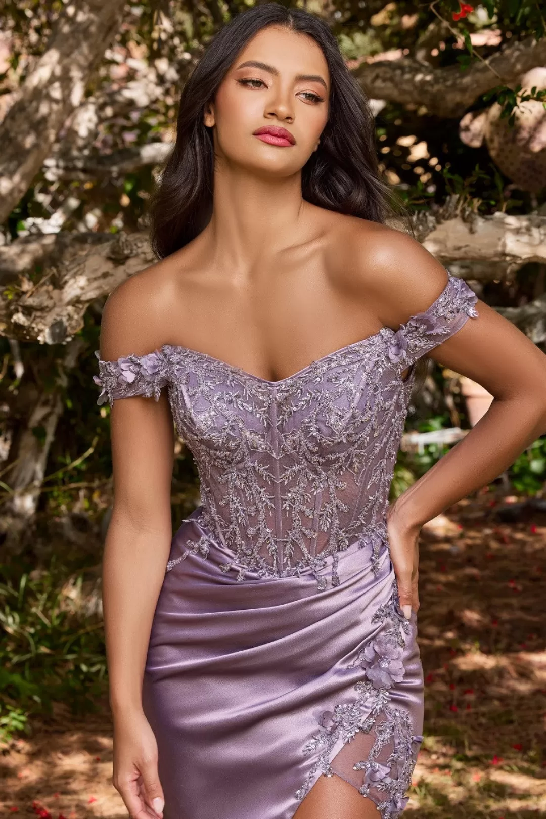 Flash Sale TP Kjoler Lys lilla offshoulder kjole La Divine CD0186
