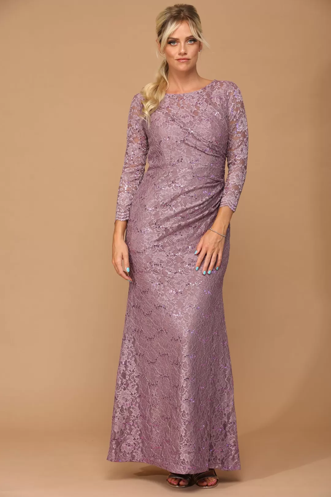 Clearance TP Kjoler Mauve blondekjole med ærmer 3397
