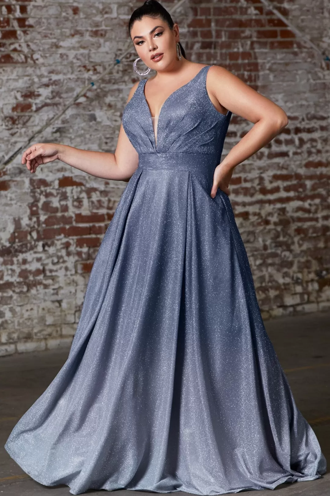 Outlet TP Kjoler Plus size ombre glitter gallakjole 9174C Mauve,Navy