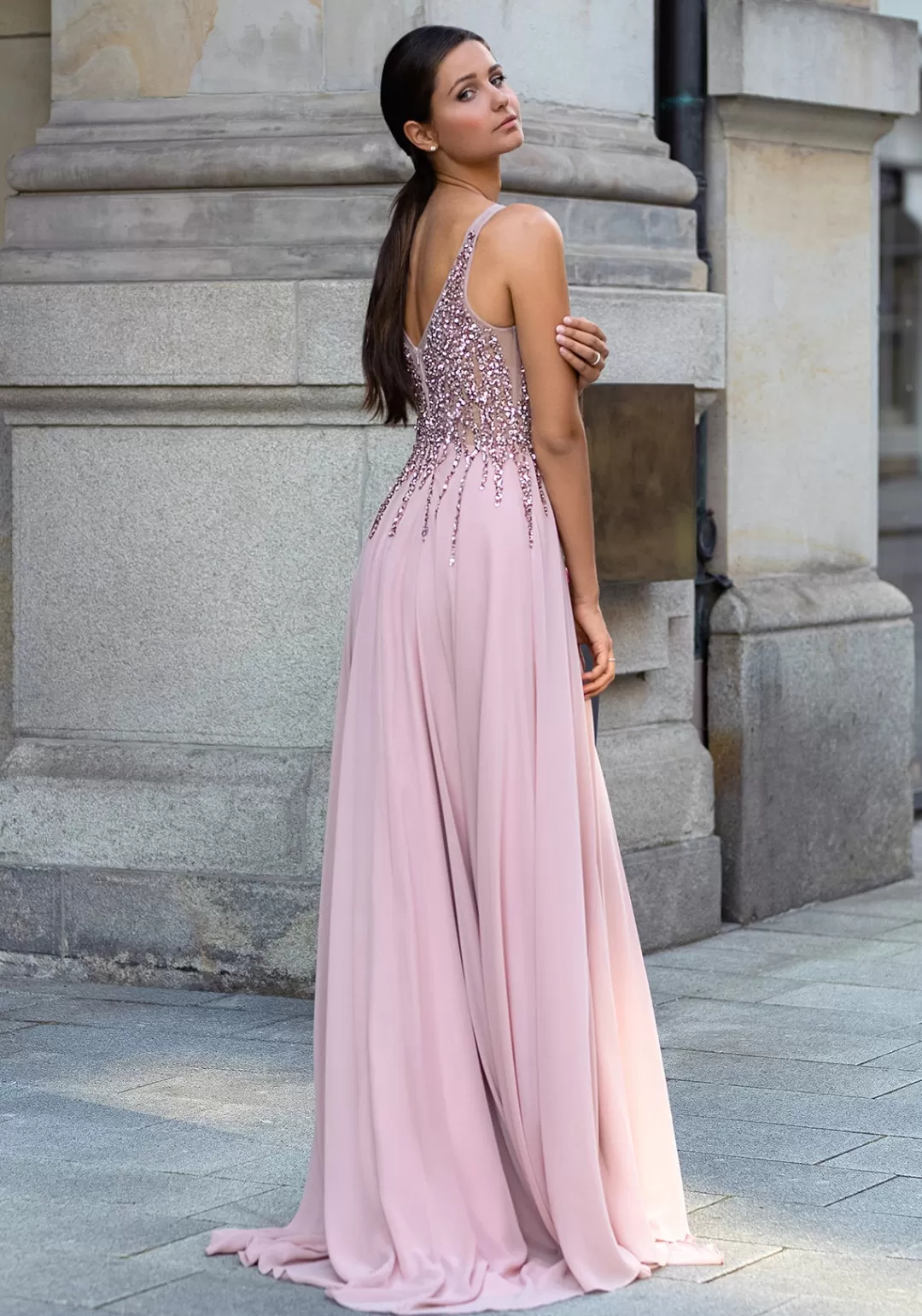 Sale TP Kjoler Rosa Christian Koehlert chiffon gallakjole 0549