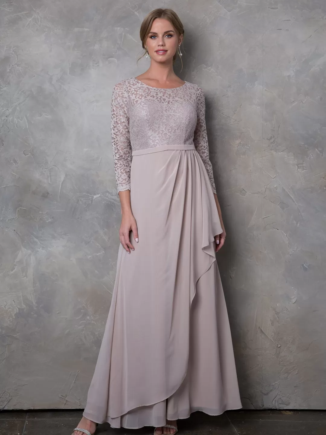New TP Kjoler Selskabskjole med lange blondeærmer Vinrød,Mocha,Grøn,Mauve,Navy,Støvetblå