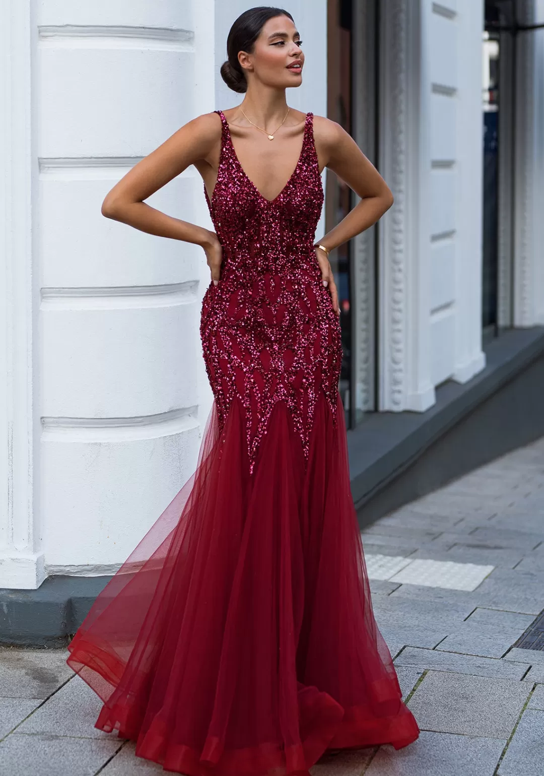Store TP Kjoler Vinrød Christian Koehlert mermaid Gallakjole 0571